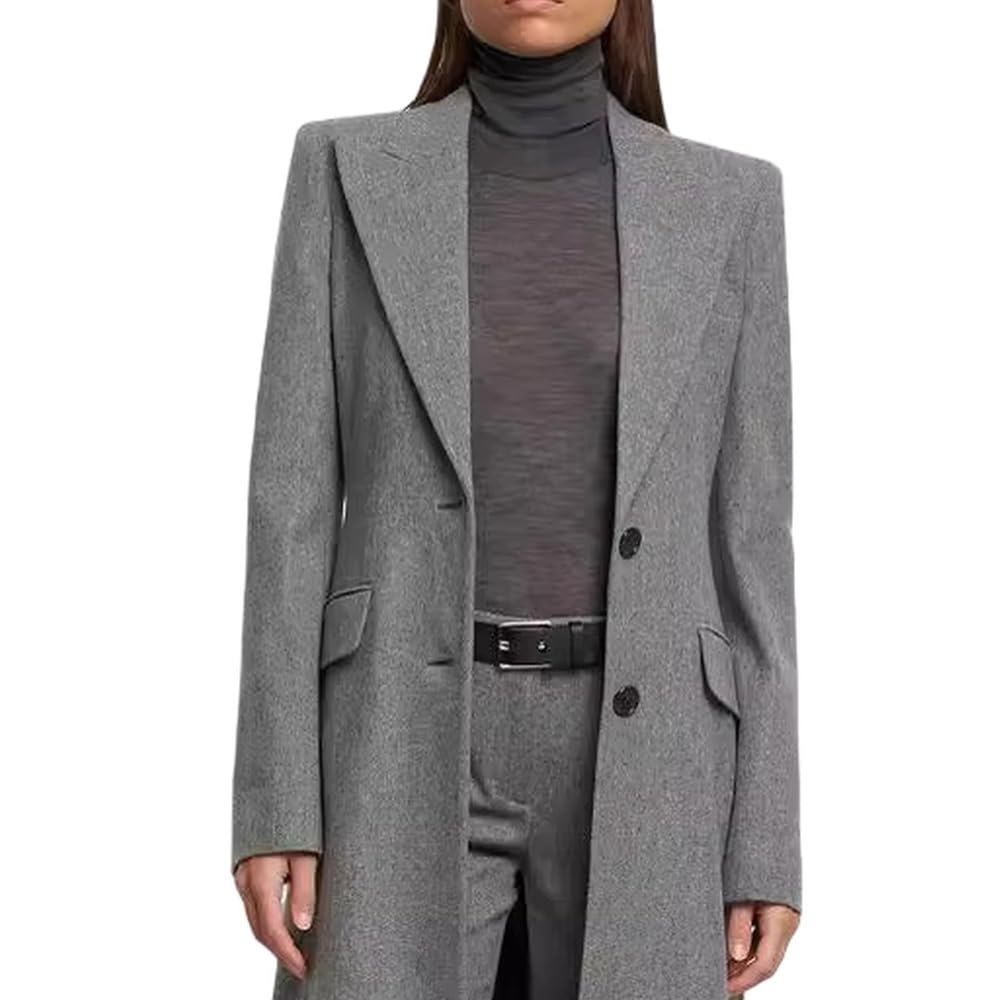 Trench d'hiver élégant pour femme avec revers cranté | Veste trench longue, manteau classique, col à revers, boutons sur le devant, couche d'hiver décontractée et élégante