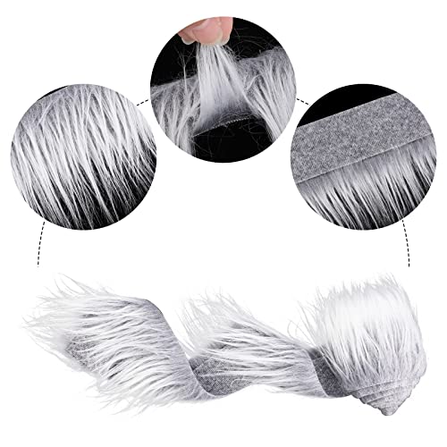 Kunstleder Plüsch Pelzstoff Vorgeschnittene Streifen 2 x 60 Zoll Graues Fell Stoff Flauschiges Plüsch Handwerksfell für Gnomenbart Weihnachtshaar Zwerg Cosplay Kostüm DIY Weihnachtsdekoration