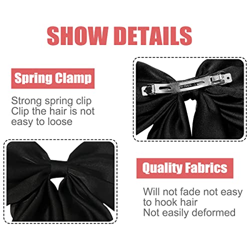 Big Black Bow Hair Clip, Long Tail Hair Bows For Women Girls,Silky Satin Hair Bows,French Hair Barrettes Bows Hair Ribbon Elegant Bowknot Hair Accessories For Weddings, Parties & Daily Wear #TOP3