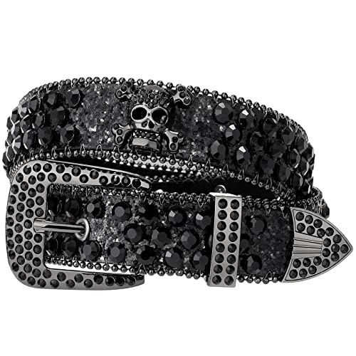SUOSDEY Skull Rhinestone Sparkly Bling Diamond Sequin Studded Western Cowgirl Cowboy Belt