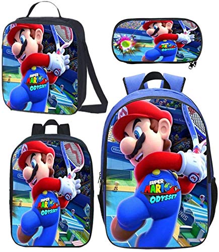 RDJM Mochila para niños Mario Bros Impreso 4 Piezas de la Mochila de los niños fijaron, niño de 6-12 años Kids School B-13 Pulgadas (Color : D, Size : 13 Inches)
