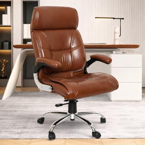 Image of Lakdi The Furniture High Back Director Office Chair Ergonomic Leatherette Executive Chair with Adjustable Armrests, Comfortable Revolving Desk, 5-Year Warranty & Free Assembly-111012160 Tanbrown