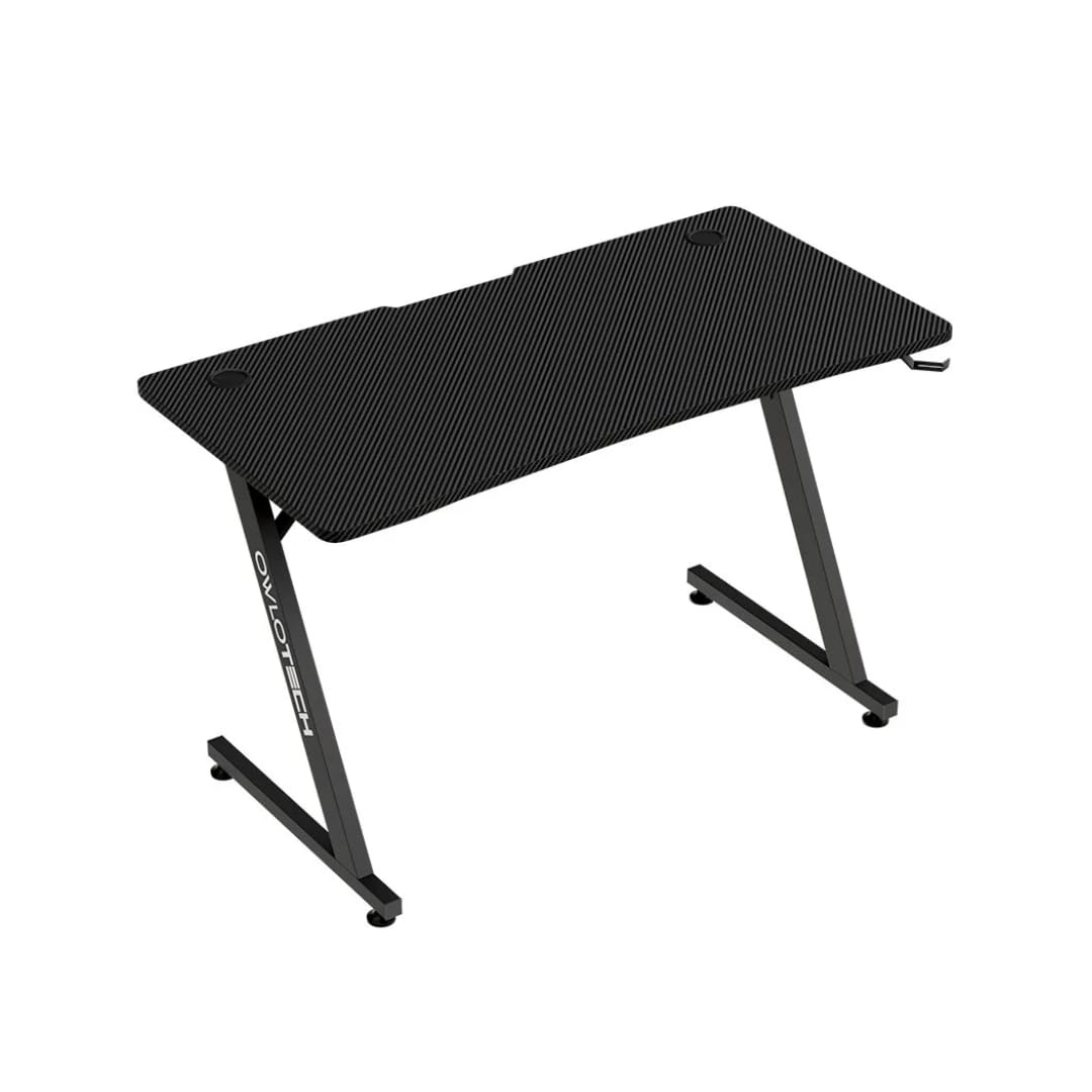 Executive Mesa Escritorio Negra, Superficie Fibra de Carbono, 100x60 cm, Mesa Ordenador Resistente, Soporte Auriculares, Escritorio para Oficina, Estudio y Gaming