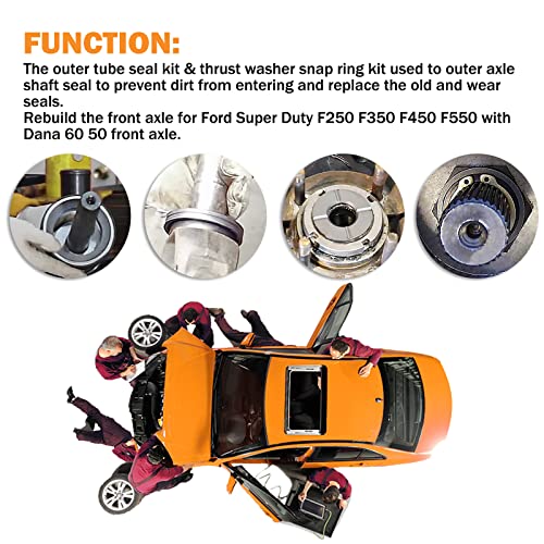 Outer Axle Knuckle Tube Dust Seal & Inner Tube Seal & Snap Ring & Needle Bearing & Thrust Washer Seals Kit Fits For Ford 1998-2004 Super Duty Excursion F250 F350 F450 F550 With Dana 50 60 Front Axle #TOP2