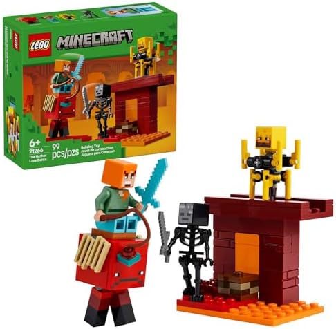 LEGO Minecraft The Nether Lava Battle Toy and Playset - Building Minecraft Toy for Kids, Ages 6+ - Alex, Wither Skeleton, Blaze and Strider Figures for Pretend Play - Gift Idea for Birthdays - 21266