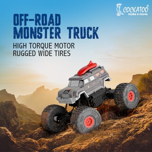 Image of Cockatoo-Kids Trailblazer 2WD Rechargeable Remote Control Car with Remote, Off-Road Monster Truck Toy for Boys Girls, 1200mAh Battery, Nitro Boost, Shock Absorber, BT Speaker, Fast USB Charge, Black