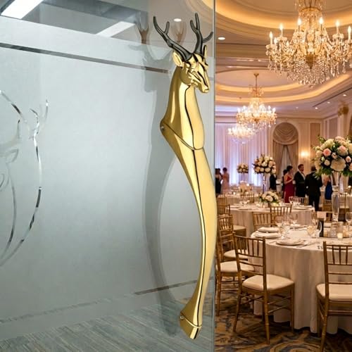 Image of GLOXY Premium Gold 12 inch Classic Vintage Deer Shaped Main Door Handle with 8 inch Hole-to-Hole Spacing - Decorative Push & Pull Aluminium Wooden & Glass Doors Handles for Homes, Hotels & Offices- Pack of 1