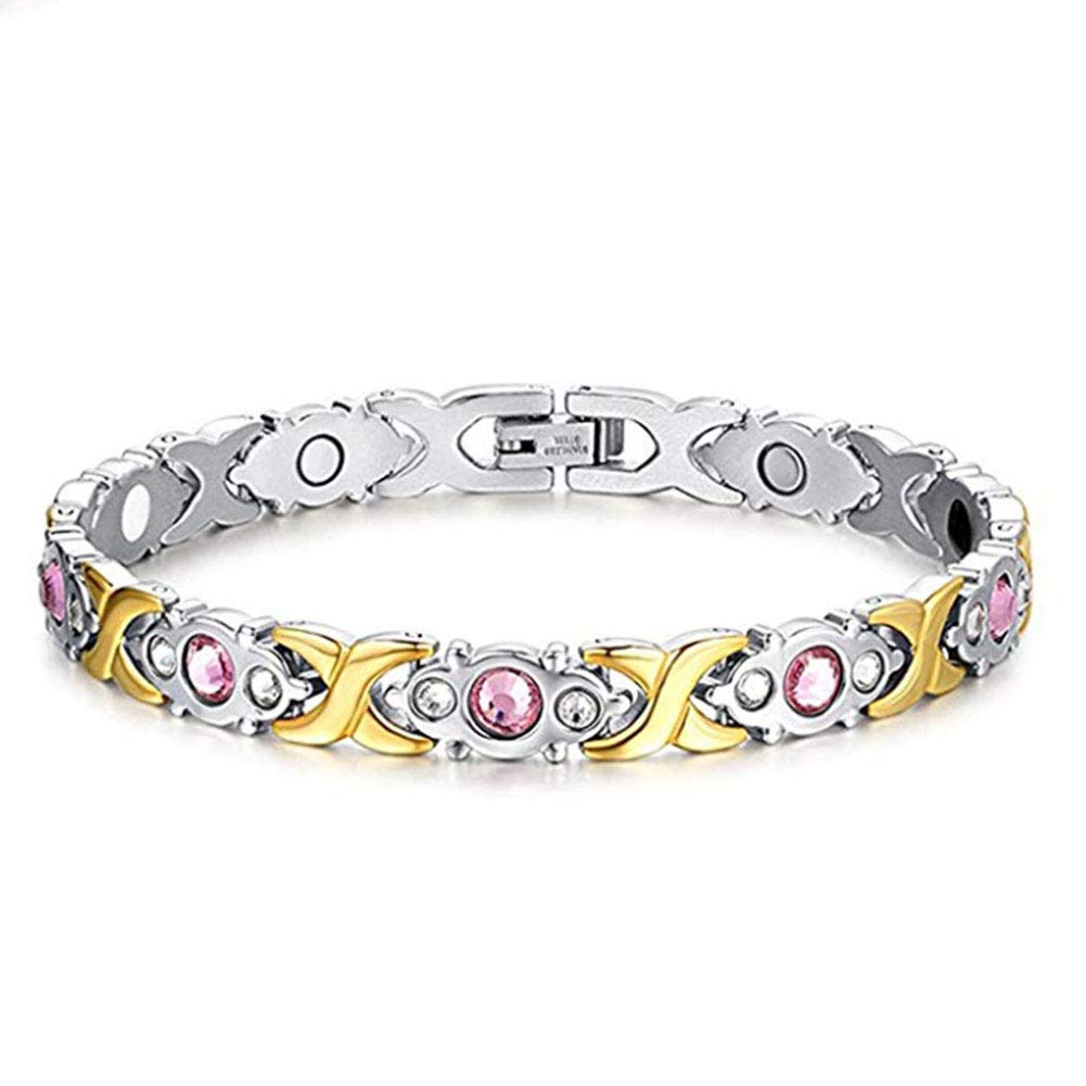 XINGYU Pulsera MagnéTica Dolor,Pulsera De Acero Inoxidable Hoja Forma Enlace 4 En 1 Pulsera De Terapia MagnéTica para Hombres Mujeres,Oro Plata,22 Cm, Silver Gold