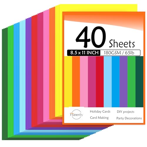 Ftumertly Colored Cardstock 40 Pack Mixed 10 Assorted Colors 180gsm/65lb Card Stock Paper 8.5 x 11 Card Stock Colored Colorful Cardstock Paper for Crafting Christmas DIY Card Making Scrapbooking