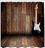 Duschvorhang 120 x 200 Anti-Schimmel Retro-Gitarre Duschvorhänge Wasserdicht Waschbar Polyester Textil Badezimmer Vorhang Holz 3D Shower Curtain A-3891