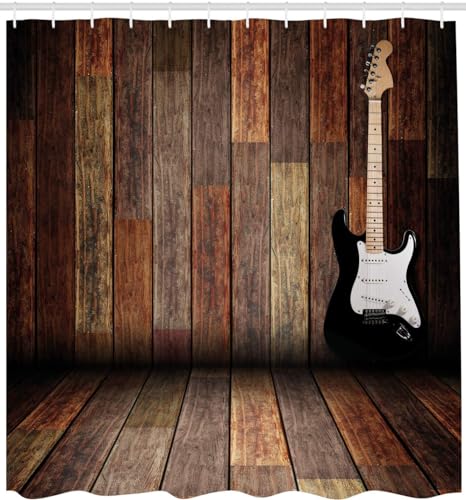 Duschvorhang 120 x 200 Anti-Schimmel Retro-Gitarre Duschvorhänge Wasserdicht Waschbar Polyester Textil Badezimmer Vorhang Holz 3D Shower Curtain A-3891