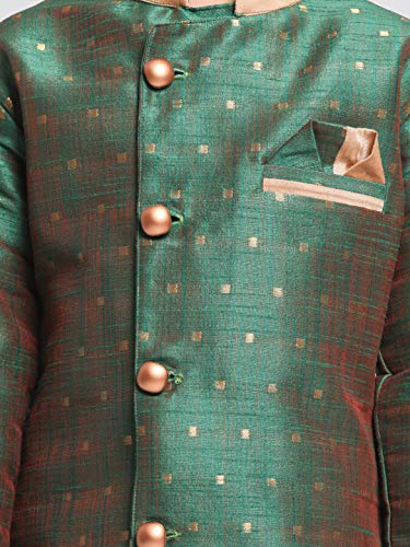 Image of JBN Creation Light Blue Cotton Silk Blend Boys Indo Wstern Style Sherwani Set