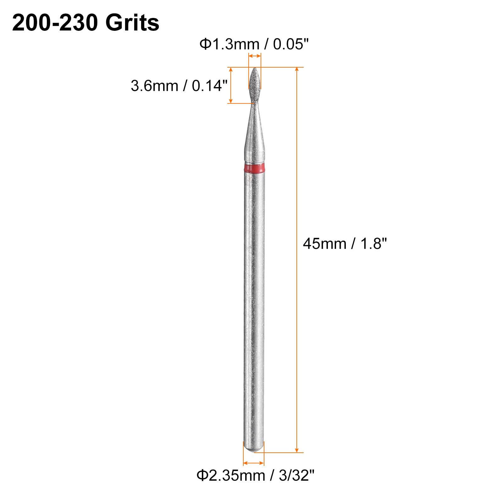 HARFINGTON 6pcs 200-230 Grits Diamond Grinding Bit 2.3mm Oval Head 2.35mm Shank 8mm Length Stone Sanding Drill Bits Rotary Tool for Ceramic Glass Nails Grinding Polishing