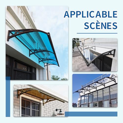 Auvent de porte 60x140 cm en polycarbonate avec support alu résistant - 8