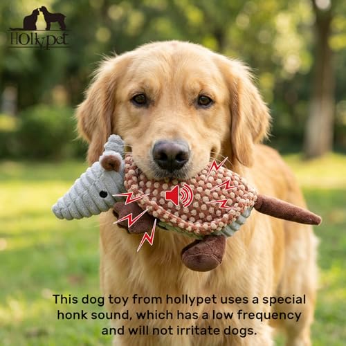 Image of Hollypet Plush Dog Squeaky Toy Stuffed Armadillo Animal Pet Puppy Chew Toys with Clean Teeth for Small Medium Large All Breed Sizes Dogs, Burnt Orange and Light Yellow,8 in