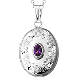 FJC Finejewelers Sterling Silver Oval Locket Pendant Necklace with Genuine Amethyst February Birthst
