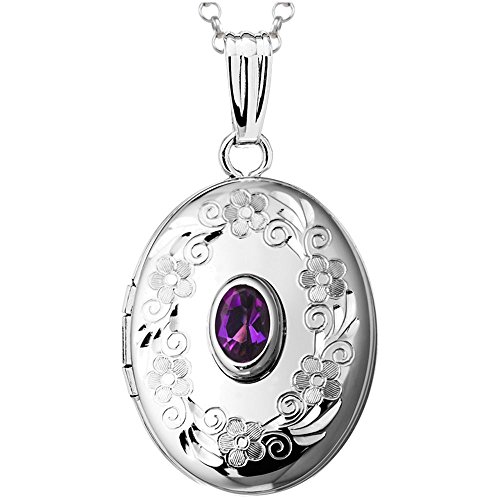 Fjc Finejewelers Sterling Silver Oval Locket Pendant Necklace With Genuine Amethyst February Birthstone #TOP7