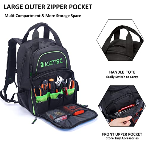 Aumtisc Tool Backpack Jobsite Backpack Tools Bag Multi-Use Pocket Industrial & Construction Work Backpack (Green) #TOP2
