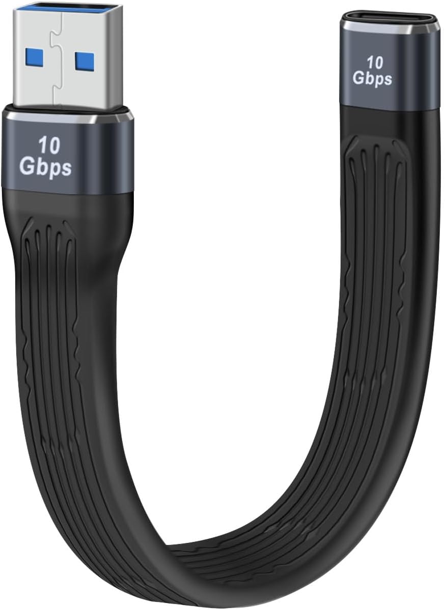 Flat USB C Extension Cable 10Gbps USB C 3.0 Cable Short SuperSpeed Data Transfer 100W 20V 5A Support Audio & Video 4K@60Hz, for Phones,Laptops,PC (A Male to C Female, 13 cm)