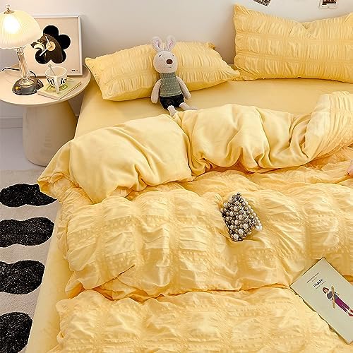 Beyeutao Lace Seersucker Duvet Cover Set White Textured Bedding Set Double Duvet Cover set Comforter Cover 3 Piece Bedding Set Duvet Cover Pillowcases.