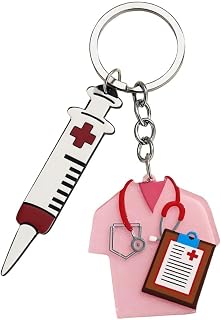 COLORFUL BLING Acrylic Nurse Keychain for Women Medical Practitioner Syringe Stethoscope Keyring Accessories