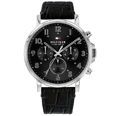 Tommy Hilfiger Orologio Analogico Multifunzione al Quarzo da Uomo con Cinturino in Pelle Nero - 1710381