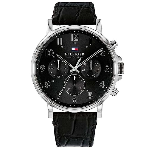 Tommy Hilfiger Montre Analogique Multifunction à Quartz pour Homme avec Bracelet en Cuir Noir - 1710381