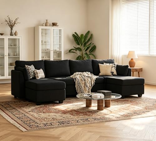 114.17" Modular Sectional Sofa, 6 Seat Sectional Couches with Storage, Memory Foam, Convertible Modular Couch for Living Room, U Shaped Comfy Modular Sofa with Chaise, Black - Image 4
