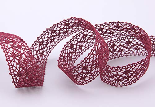 finemark Emma Bordeaux Lace Ribbon 15 m x 25 mm Sold by The Metre Lace Crochet Ribbon Cotton Blend Natural Look Decorative Ribbon Crochet Lace Trim - Image 2