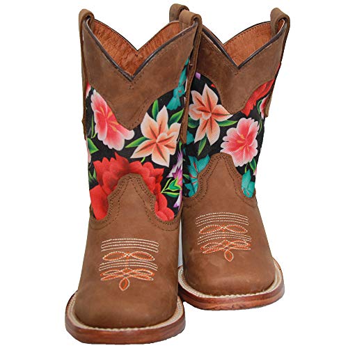 Kids Western Boot Girls Floral Cowboy Cowgirl Leather Brown Boot4