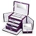 Kendal Leather Jewelry Box for Women- Elegant Velvet Purple Jewelery Storage Jewellery Organizer with Travel Case and Lock for Necklace Earrings Rings,Anniversary Birthday Gifts for Women Girls