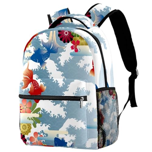 Sac à dos d'école anti-fatigue à motifs fleurs et vagues