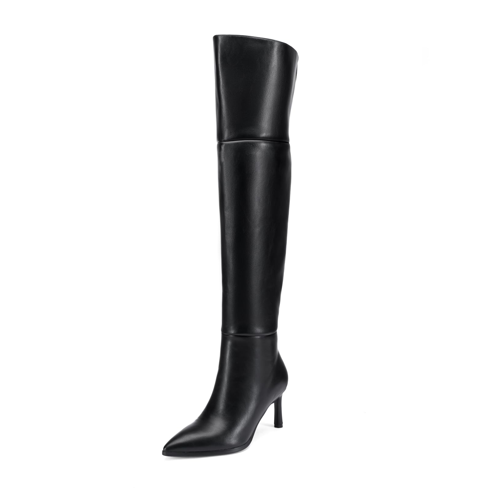 Womens Over The Knee Long Boots Pointed Toe Stiletto Heel Side Zipper Stretch Wide Tube Boots Fashion Music