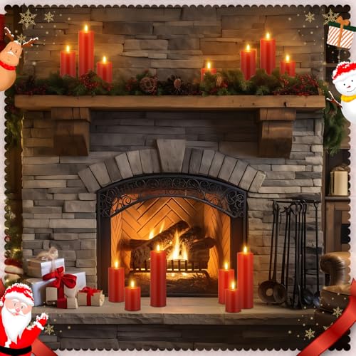 Image of Retisee 3 Pcs Fall Thanksgiving Large Flameless LED Battery Operated Candles with Remote Halloween Real Wax Candles for Indoor Outdoor Party Wedding Lights Decorations (Red)