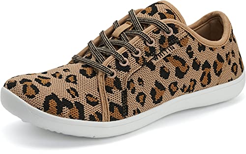 Image of WHITIN Women's Minimalist Knit Barefoot Sneakers, Size 9.5 Low Zero Drop Sole with Arch Support Wide Width Toe Box Fashion Comfortable Tennis Hiking Walking Work Training Sport Female Shoes Leopard 40