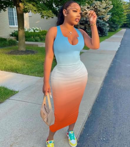 Image of Nimsruc Women Casual Sexy Deep U Neck Tank Top Bodycon Dress Summer Sleeveless Wrap Long Basic Party Club Maxi Dresses