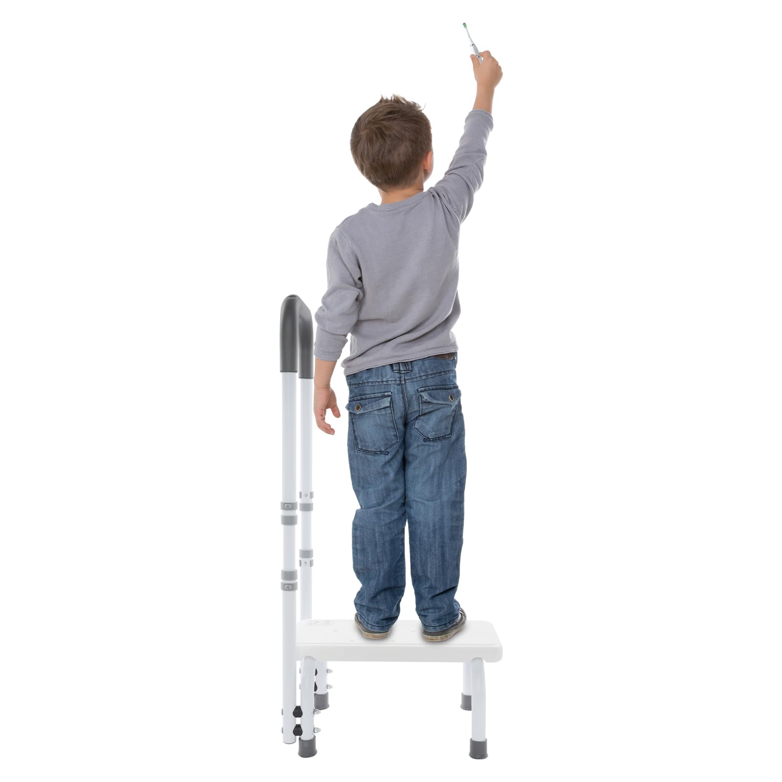 Taburete con mango de 5 marchas, escalón antideslizante, escalón de bañera, escalón de seguridad para adultos/mayores/adolescentes en la cama, cocina y casa, taburete hasta 136 kg (blanco)