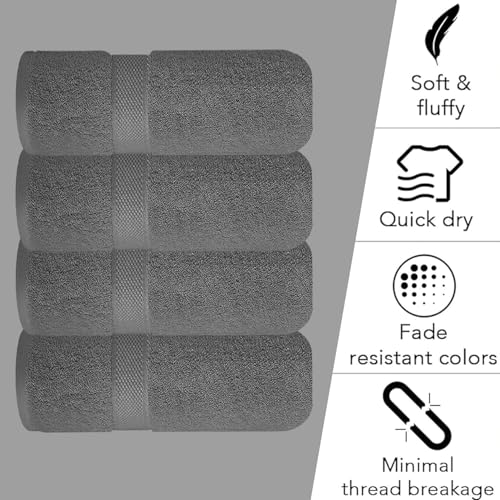 Image of Sulfar 100% Combed Cotton, Quick Drying Highly Absorbent Thick Bathroom Towels, Luxury Bath Towel Set (Pack of 4, 70 X 140 cm) - 600 GSM (Grey)