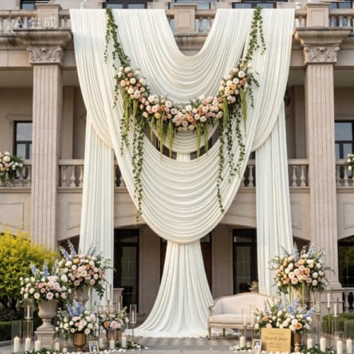 Image of 30ftx14ft Ivory Backdrop Curtains for Parties, Wrinkle Free Polyester Ivory Photo Backdrop Drapes 6 Panels 14 ft Long Back Drop Cloth for Wedding Birthday Photography Background Party