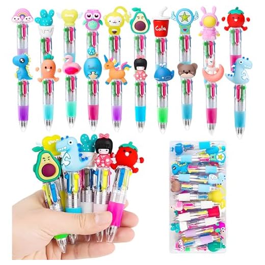 20 unidades de bolígrafos multicolor 4 en 1 mini multicolor bolígrafos creativos bonitos dibujos animados bolígrafo 4 colores retráctil bolígrafo para oficina, suministros escolares para niños,