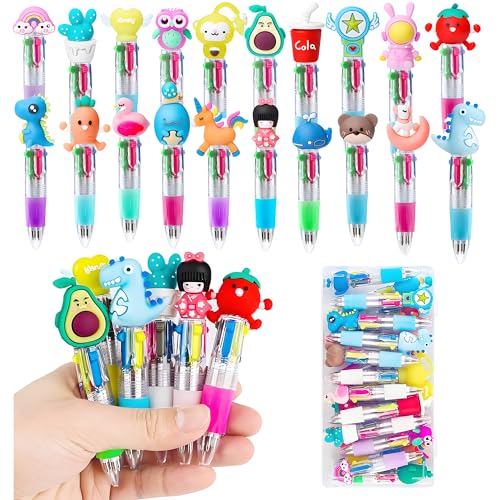 Lot de 20 stylos à bille multicolores 4 en 1 - Mini Stylo multicolores créatif mignon animé - 4 couleurs - Stylos à bille rétractables pour bureau...