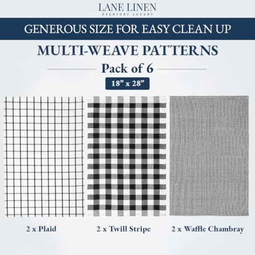 Image of LANE LINEN Kitchen Towels Set 100% Cotton Absorbent 6 Pack - Black