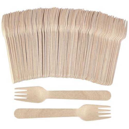 100-Pack of 6.3-Inch Disposable Wooden Forks; Eco-Friendly Bamboo...