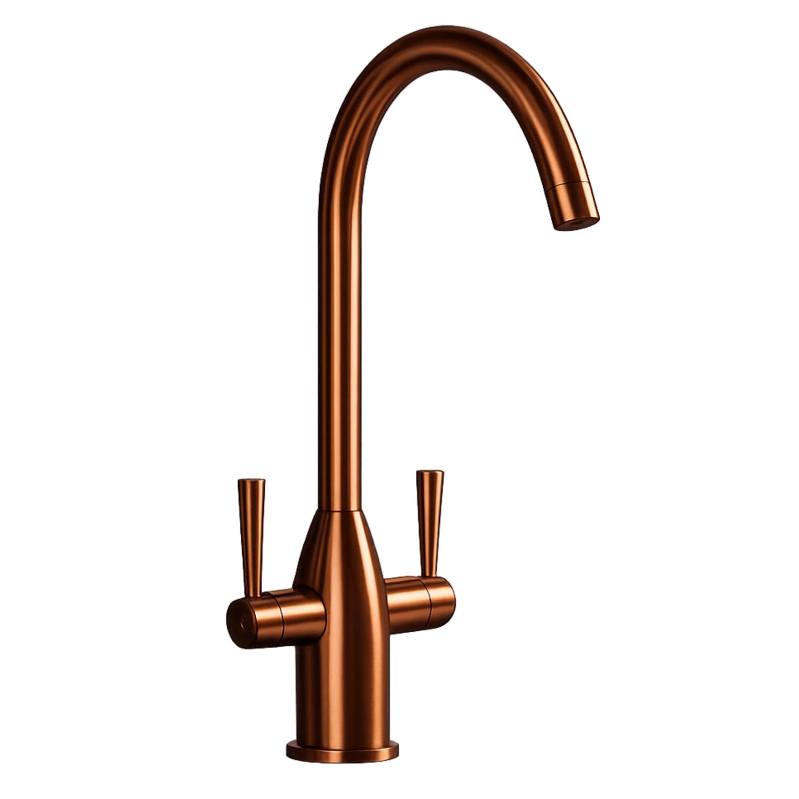Liquida W05CP Swan Neck Swivel Spout Twin Lever Copper Kitchen Mixer Tap