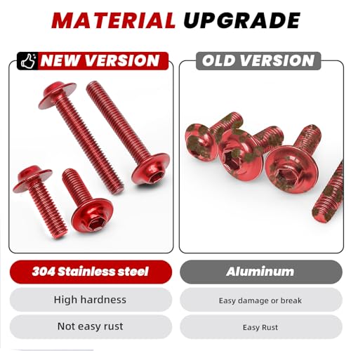Image of 177Pcs Motorcycle Fairing Bolt Kit Red, M5 M6 Stainless Steel