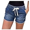 WWricotta Pantacourt Femme Jean – Taille éLastique Jean Trouer Femme Jean Oversize Coupe Droite Mini Short en Jean Cadeau D’éTé