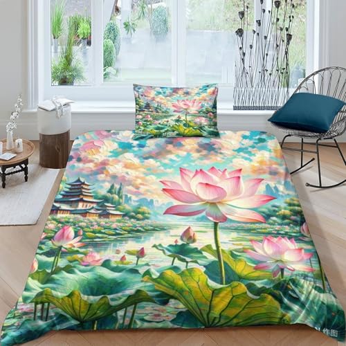 Housse de couette fleur de lotus 3D anti-plis en microfibre douce - 2
