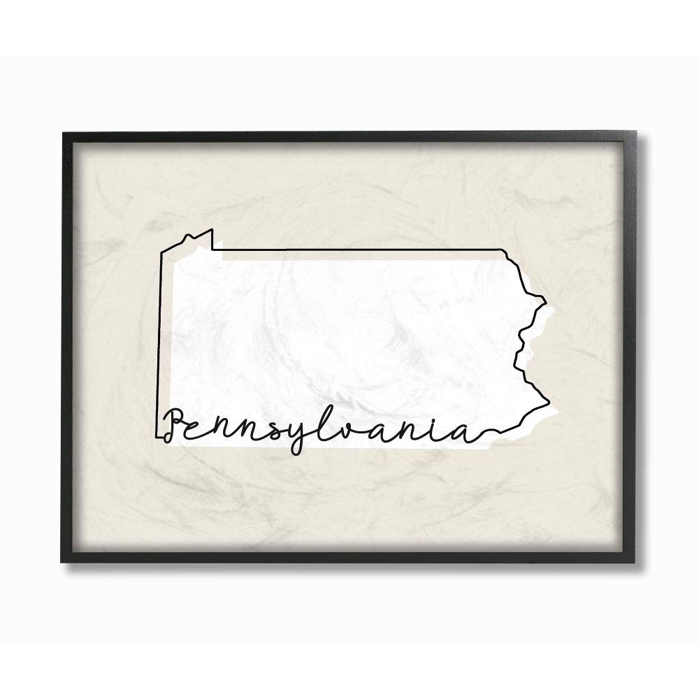 Stupell IndustriesPennsylvania Home State Map Neutral Print Design Black Framed Wall Art, 16 x 20, Multi-Color