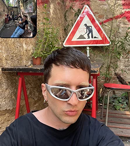 NULOOQ Wrap Around Sunglasses for Women Men – Trendy Swift Y2K Oval Sport Shades Silver Futuristic Sunglasses3