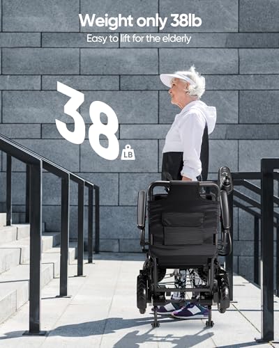 Electric Wheelchair Super Lightweight,Only 38lbs, Foldable Electric Wheelchair for Adults,Travel Size,Airline Approved,Intelligent Folding Electric Wheelchairs for Seniors, All Terrain
